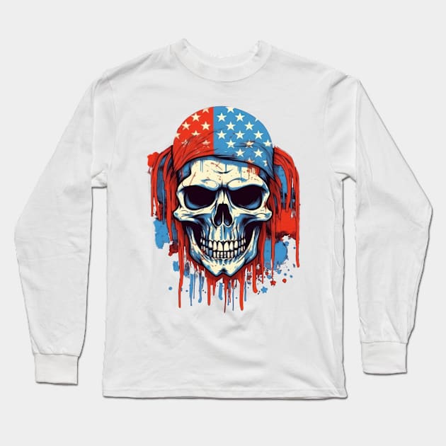 Proud to be an American and rockin' my Skull Flag with bold colors US Long Sleeve T-Shirt by Pixel Poetry